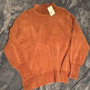 Forever 21 Chenille Mock Neck Sweater in Rust Orange